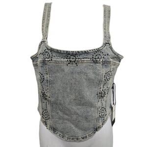 Forever 21 Women’s Top Denim Bustier Tank Top Size Medium Studded‎ Festival NWT